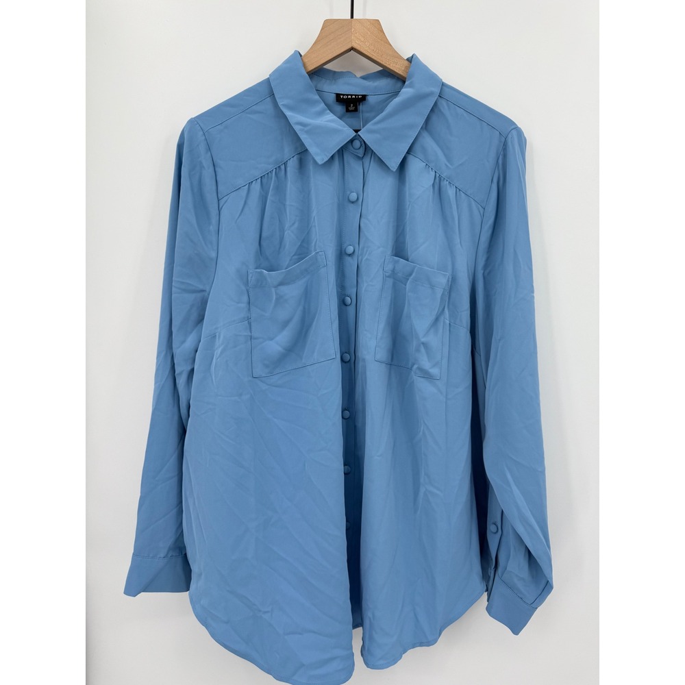 Torrid Shirt Womens 2X Blue Button Up‎ Plus Size Long Sleeve Blouse NEW